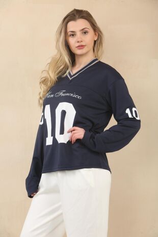 Navy San Francisco Varsity Sports Jersey V-Neck Full Sleeve T-Shirt