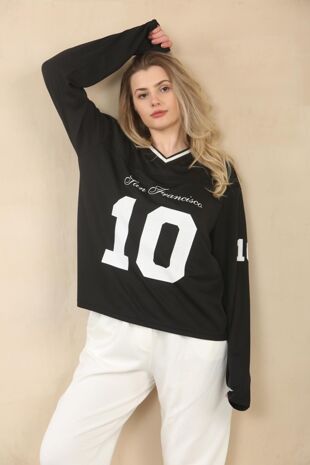 Black San Francisco Varsity Sports Jersey V-Neck Full Sleeve T-Shirt