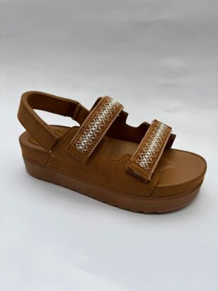 Chestnut Platform Sandal with Colorful Embroidered Straps