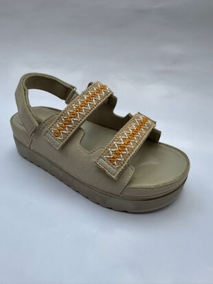 Beige Platform Sandals with Colorful Embroidered Straps