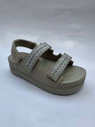 Grey Platform Sandals with Colorful Embroidered Straps