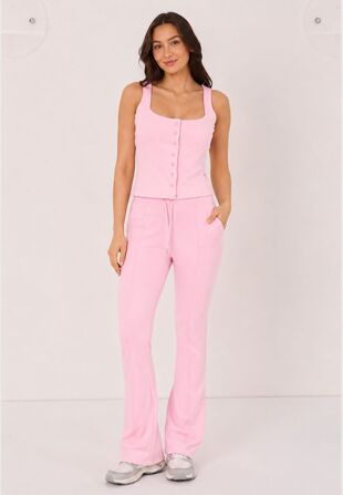 Pink Interlock Molly Button Tank Top With Flare Trouser