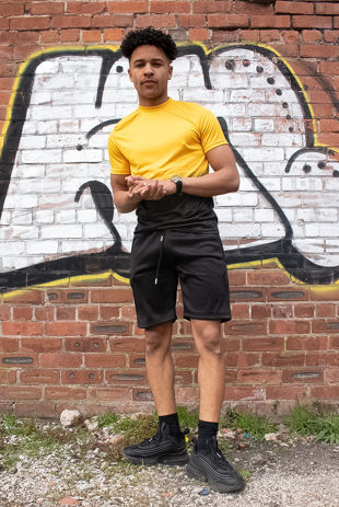 Yellow And Black Ombre Tee Muscle Fit Short Set
