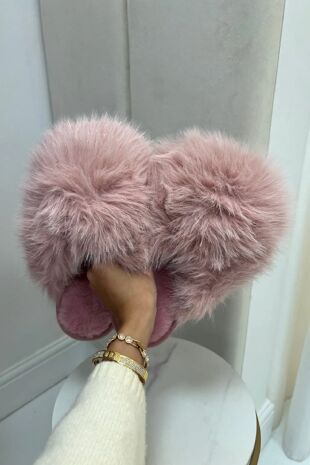 Pink Faux Fur Lined Slip-on Slippers