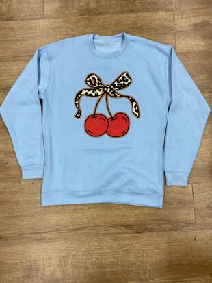 Blue Leopard Print Bow Cherry Sweatshirt