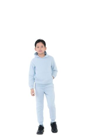 Sky Blue Kids Plain Fleece Pullover Hooded Tracksuit