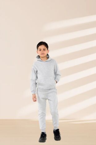 Bleach Grey Kids Plain Fleece Pullover Hooded Tracksuit