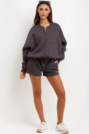 Slate Grey Bomber Jacket and Shorts Loungewear