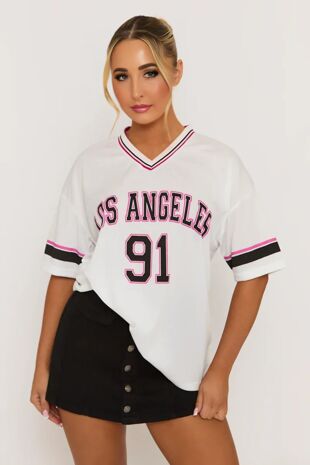 White Contrast Short Sleeve LA Varsity T-Shirt
