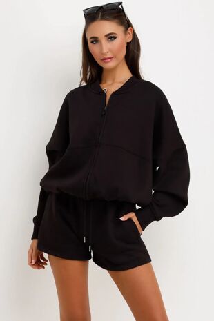 Black Bomber Jacket and Shorts Loungewear