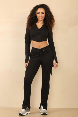 Black Crop Corset Hoodie With Cargo Trousers