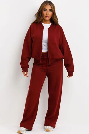 Wine Bomber Sweatshirt With Straight Leg Jogger