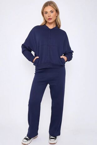 Navy Bomber Sweatshirt With Straight Leg Jogger