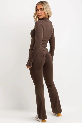 Chocolate Active Zipped Jacket With Scrunch Bum Flare Trouser