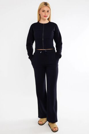 Navy Corset Fit Sweatshirt With Straight Leg Trouser