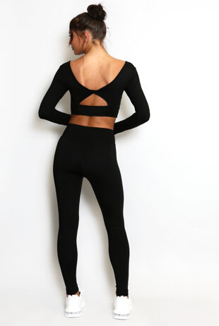Black Long-Sleeve Crop Top and High-Waisted Leggings