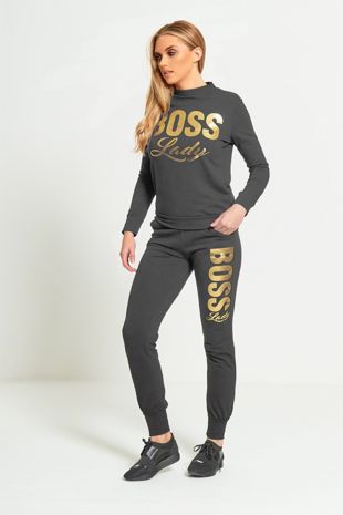  Plus Size Charcoal Boss Lady Customized Tracksuit