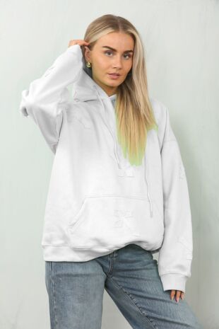 Bleach Grey Oversized Crucifix Cross Embroidered Hoodie
