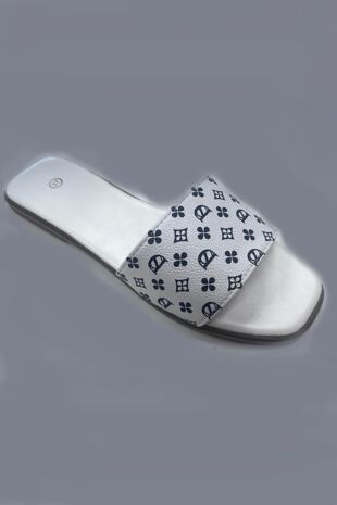 White Monogram Strap Slide Sandals-Copy