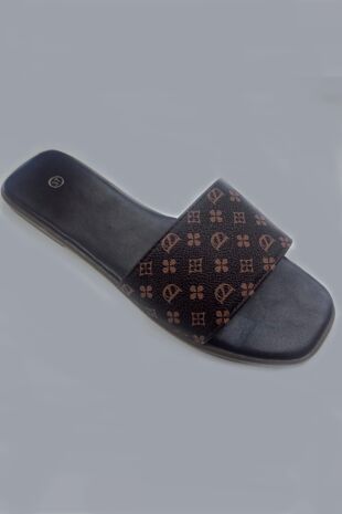 Chocolate Monogram Strap Slide Sandals