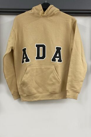 Beige Oversized Bold Lettered Printed Fleece Hoodie