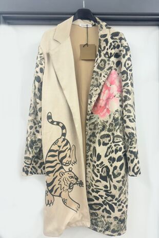 Leopard With Floral Print Duster Coat