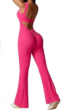 Hot Pink Scrunch Bum Seamless Flared Jumpsuit