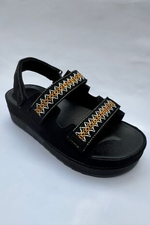 Black Double Crochet Strap Crochet Chunky Sandals