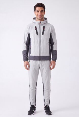 Grey with Slate Grey Color Block Windbreaker Hooded Jacket & Jogger