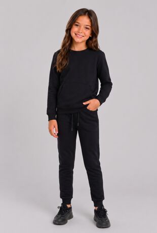 Black Kids Round Neck Sweatshirt With Bottom Tracksuits