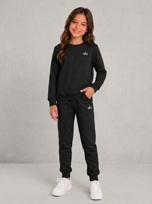 Black Kids Printed Round Neck Sweatshirt With Bottom Tracksuits