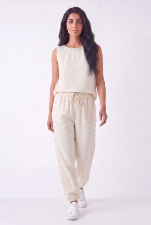 Studded Embellished Sleeveless Top And Relaxed Harem Pants