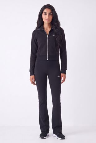 Black Zipped Collar Printed Top With Flare Leg Trouser