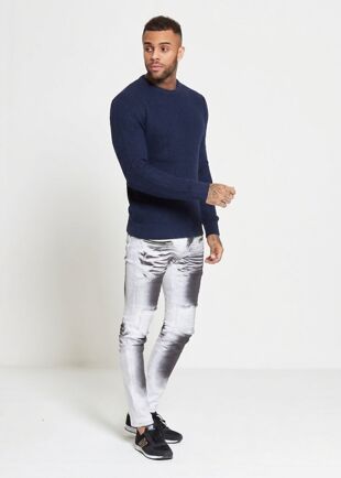 Navy Waffle Knitted Jumper