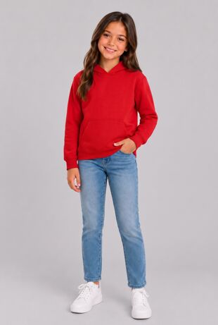 Red Kids Casual Fleece Pullover Hoodie