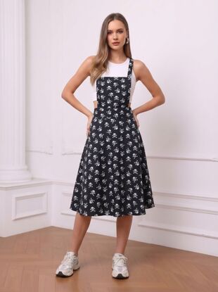 Plus Size Black Skull Pattern Dungaree Dress Skirt