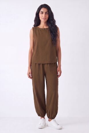 Studded Embellished Sleeveless Top And Relaxed Harem Pants