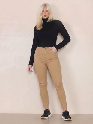 Stone High Waist Knee Ripped Skinny Jeans