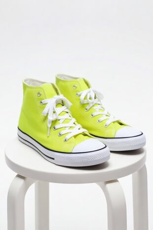 Lemon Canvas High Top White Lace Up Trainers