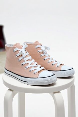 Pink Canvas High Top White Lace Up Trainers