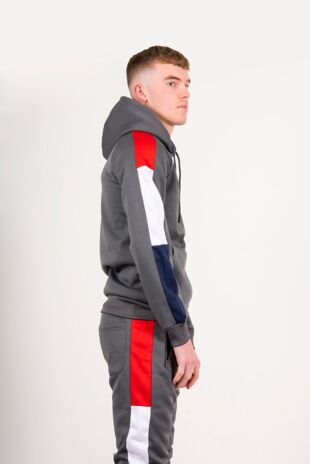 Job Lot Grey Pullover Skinny Tracksuit With Contrast Side Panels