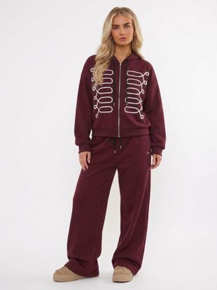 Hooded Cable Embroidered Zip-Up Detail Jogger Tracksuit Set