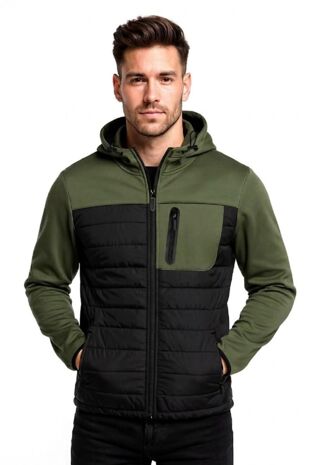 Khaki Padded Front Zip Pocket Puffer Jacket