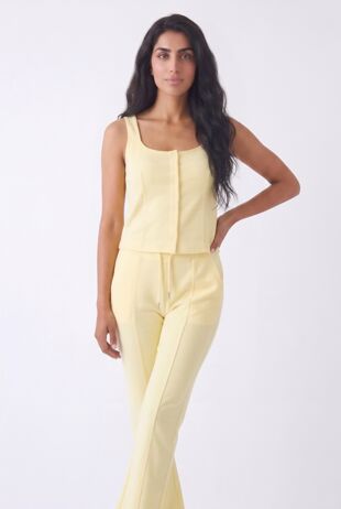 Butter Yellow Interlock Molly Button Tank Top With Flare Trouser