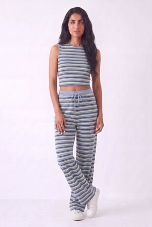Navy Contrast Sleeveless Striped Top  And Relaxed Trouser