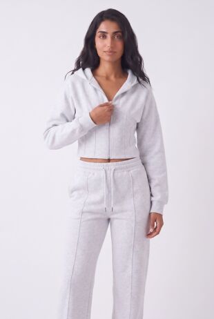 Bleach Grey Ribbed Corset Fit Hoodie With Straight Leg Trouser