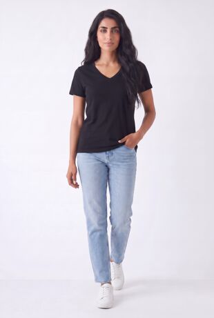 Black Basic V Neck Tee