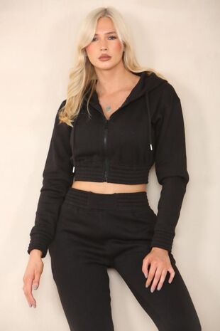 Black Cropped Hoodie And Jogger Co-ords Set