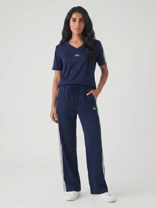 Navy T-shirt Lounge Printed Co-ord Set with Wide-Leg Trousers