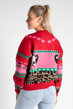 Red Pink Leopard Knitted Jumper